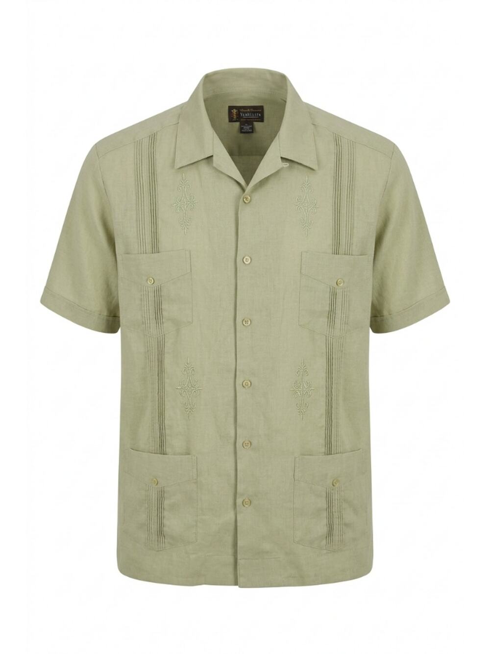 YAX‑IC Guayabera Shirt 46 Light Olive 4‑Pocket Embroidered Mexico